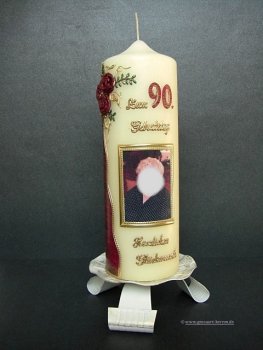 Geburtstagskerze / Fotokerze  "Zum 90. Geburtstag"