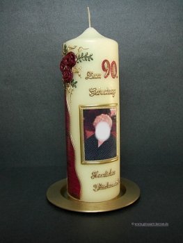 Geburtstagskerze / Fotokerze  "Zum 90. Geburtstag"