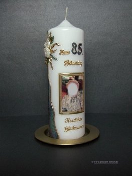 Geburtstagskerze / Fotokerze  "Zum 85. Geburtstag"
