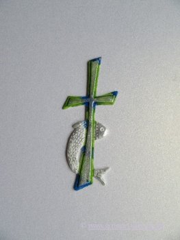 Verzierwachs Kreuz  mit  Fisch - silber