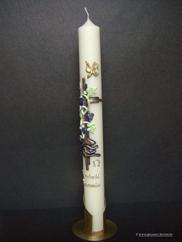 Kommunionkerze "Kreuz mit Fisch und Wein"