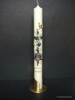Kommunionkerze "Kreuz mit Fisch und Wein"