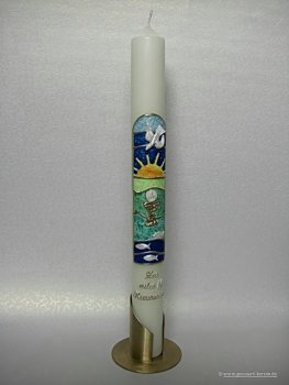Kommunionkerze "Emblem mit Kelch, Sonne und Fisch"