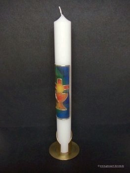 Kommunionkerze "Kreuz, Hostie, Kelch" bunt