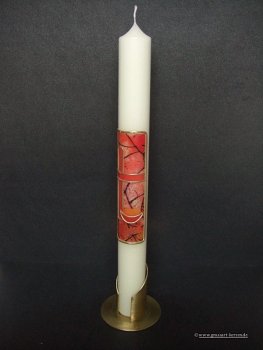 Kommunionkerze "Kreuz, Fisch, Brot" rot
