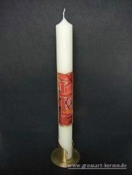 Kommunionkerze "Kreuz, Fisch, Brot" rot
