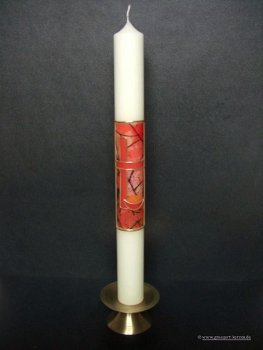Kommunionkerze "Kreuz, Fisch, Brot" rot