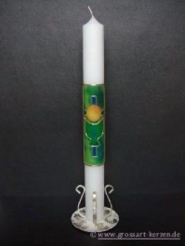 Kommunionkerze "Kreuz, Kelch, Hostie" grün