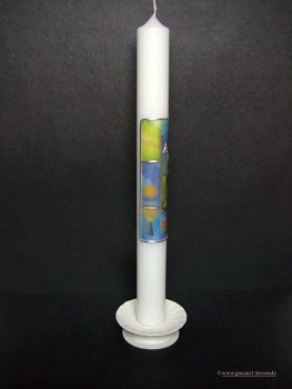 Kommunionkerze "Kreuz, Kelch, Fische" blau