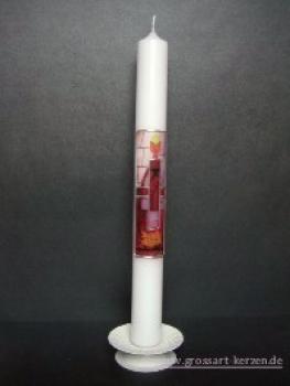 Kommunionkerze "Kreuz,  Fische, Kelch" rot