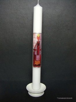 Kommunionkerze "Kreuz,  Fische, Kelch" rot