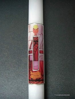 Kommunionkerze "Kreuz,  Fische, Kelch" rot