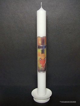 Kommunionkerze "Kreuz, Hostie, Kelch" bunt