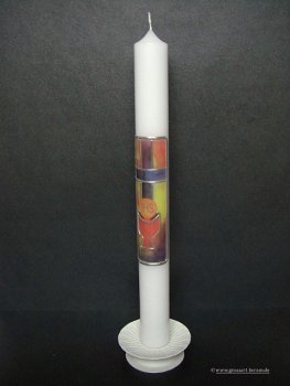 Kommunionkerze "Kreuz, Hostie, Kelch" bunt