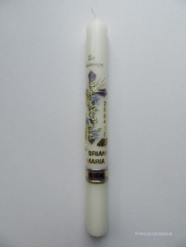 Kommunionkerze, Weinstock mit Kreuz flieder