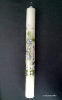 Kommunionkerze, Weinstock mit Kreuz grün