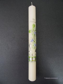 Kommunionkerze, Weinstock mit Kreuz grün