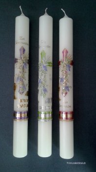 Kommunionkerze, Weinstock mit Kreuz grün