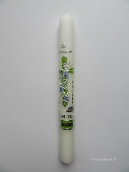 Kommunionkerze, Weinstock mit Kreuz grün