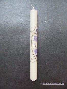 Kommunionkerze " Kreuz - modern" lila