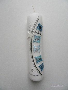 Kommunionkerze Junge "Quadrate - modern" blau