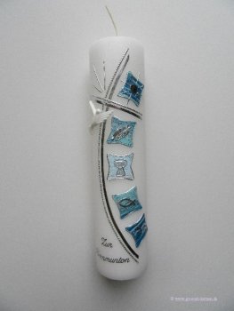 Kommunionkerze Junge "Quadrate - modern" blau