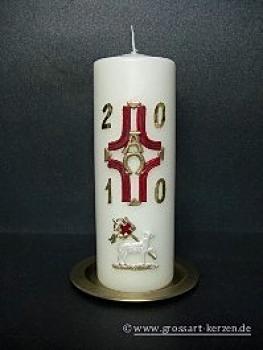 Ostertischkerze "Kreuz-Lamm-Jahreszahl"