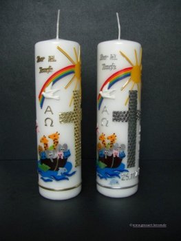 Taufkerze"Kreuz mit Arche / Regenbogen"gold