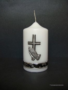 Trauerkerze - Gedenkkerze "Betende Hände" silber