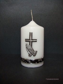 Trauerkerze - Gedenkkerze "Betende Hände" silber