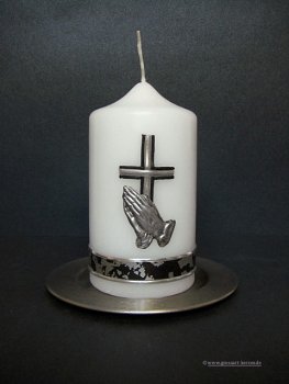 Trauerkerze - Gedenkkerze "Betende Hände" silber