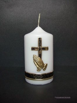 Trauerkerze - Gedenkkerze "Betende Hände" gold