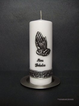 Trauerkerze - Gedenkkerze "Betende Hände"