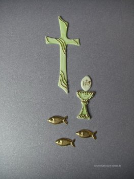 Verzierwachs -"Kreuz, Kelch und Fisch" bemalt