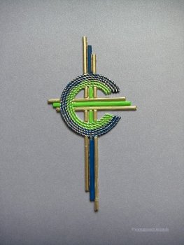 Verzierwachs, Kommunion "Kreuz" blau-grün-gold