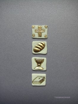 Verzierwachs "Kreuz - Brot - Kelch - Buch" gold