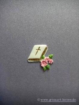 Verzierwachs - Ornament, Buch gold/bemalt Blüte rosa o. blau