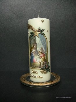 Weihnachtskerze "Hl. Familie mit Hirten"