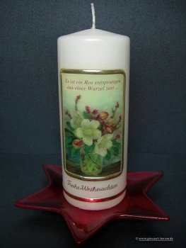 Weihnachtskerze "Es ist ein Ros  entsprungen"