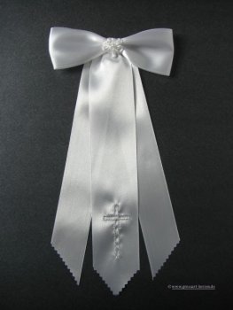 Kommunionschleife, Satin "Kreuz silber"