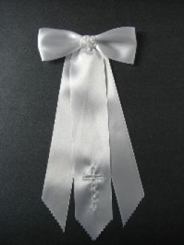 Kommunionschleife, Satin "Kreuz silber"