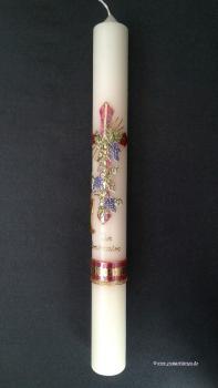 Kommunionkerze, Weinstock mit Kreuz violett