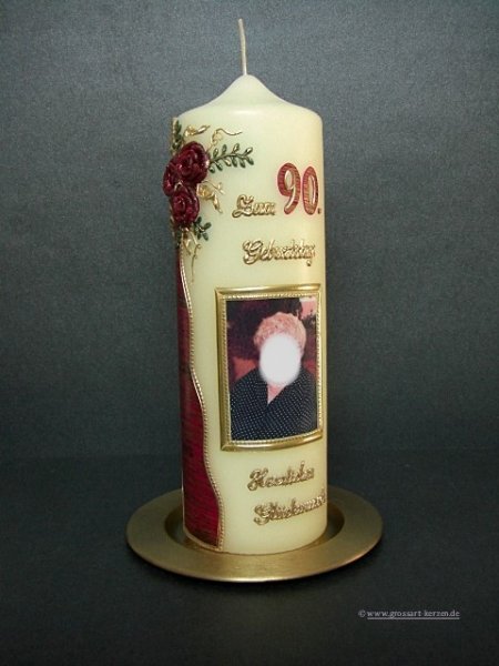 Geburtstagskerze / Fotokerze  "Zum 90. Geburtstag"