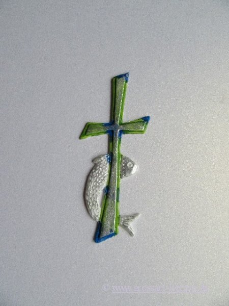 Verzierwachs Kreuz  mit  Fisch - silber