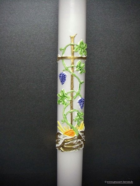 Kommunionkerze "Kreuz mit Rebe"
