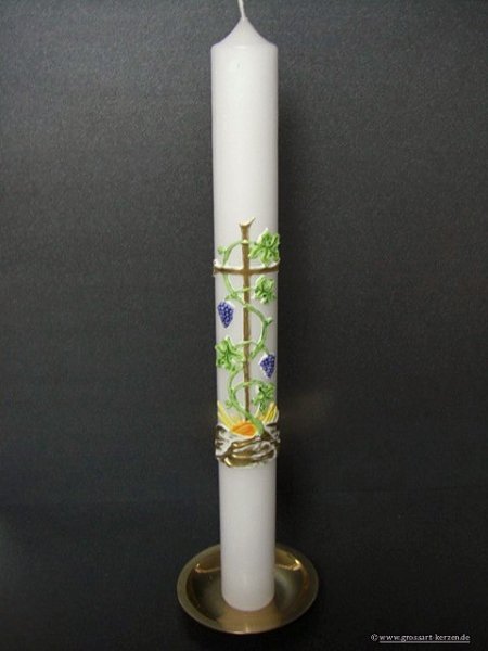 Kommunionkerze "Kreuz mit Rebe"