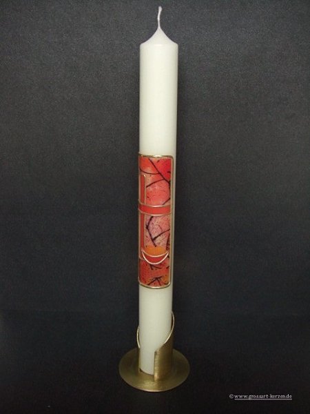 Kommunionkerze "Kreuz, Fisch, Brot" rot