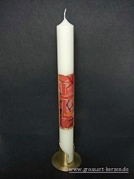 Kommunionkerze "Kreuz, Fisch, Brot" rot