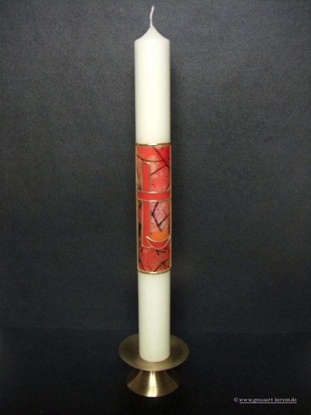 Kommunionkerze "Kreuz, Fisch, Brot" rot