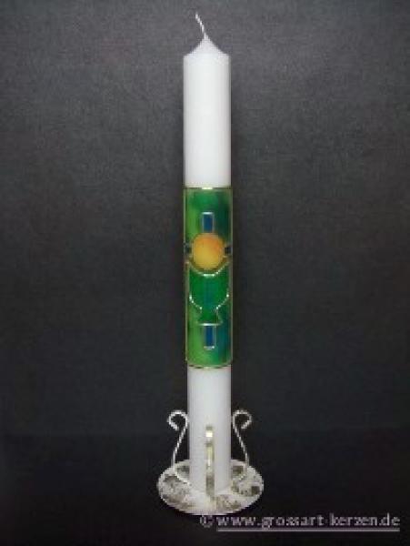 Kommunionkerze "Kreuz, Kelch, Hostie" grün